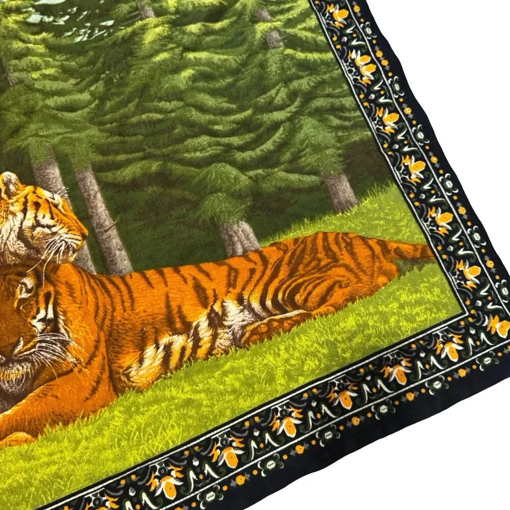 Vintage MCM ATC Tiger Family Wall Tapestry 100% Cotton 53x36.5